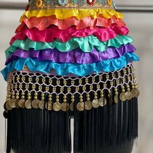 Rainbow Belly Dance Wrap with Gold Coins